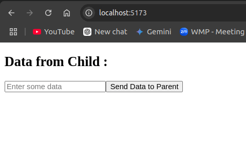 Animated example showing data flow from child component to parent component in reactjs